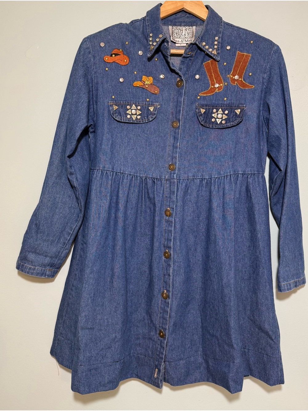 Vintage Miss & Mrs. western-themed denim dress